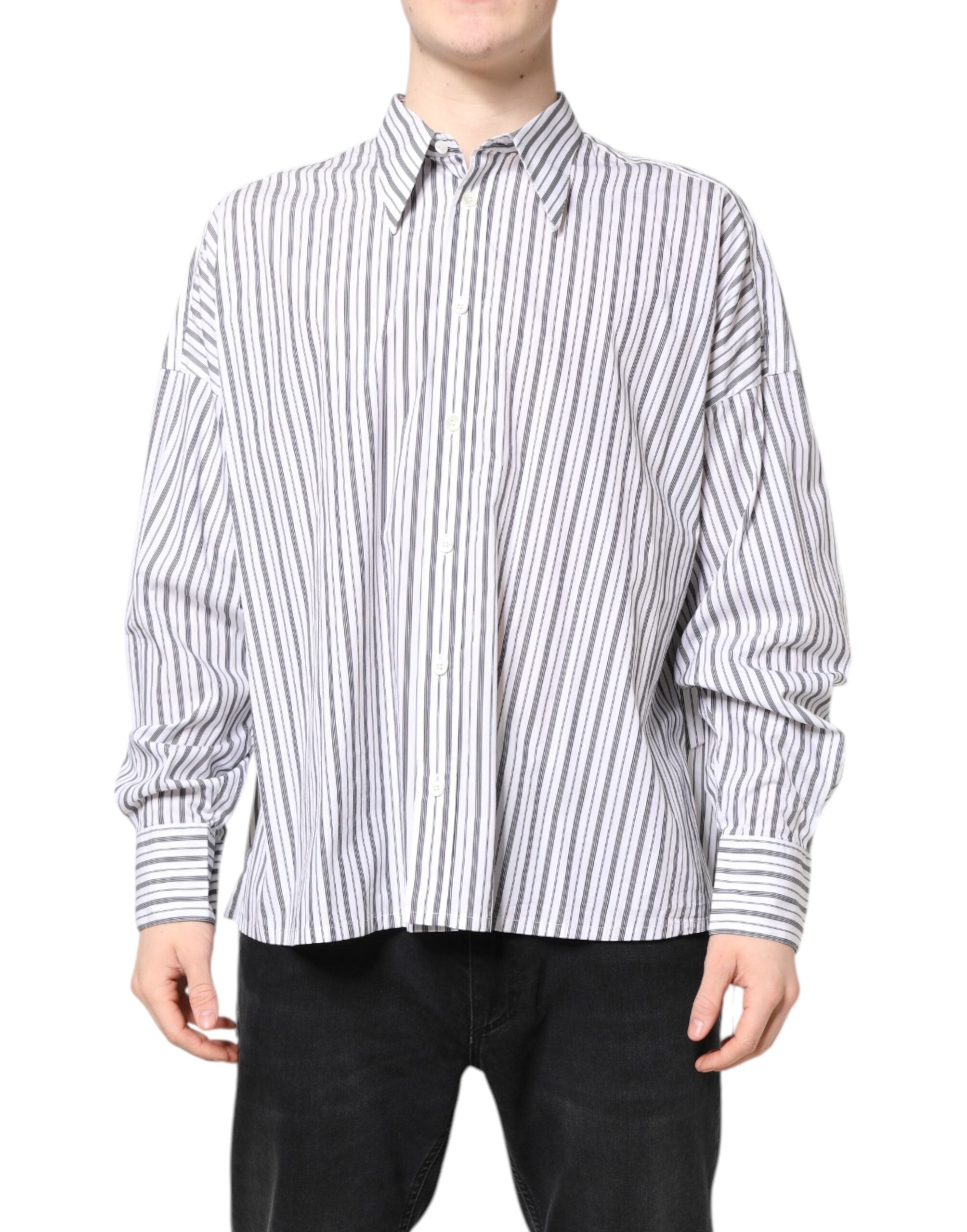 Dolce & Gabbana white and black striped button-down casual shirt